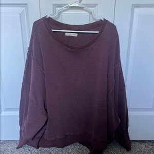 Free People Burgundy Oversized Long Sleeve Sweatshirt
